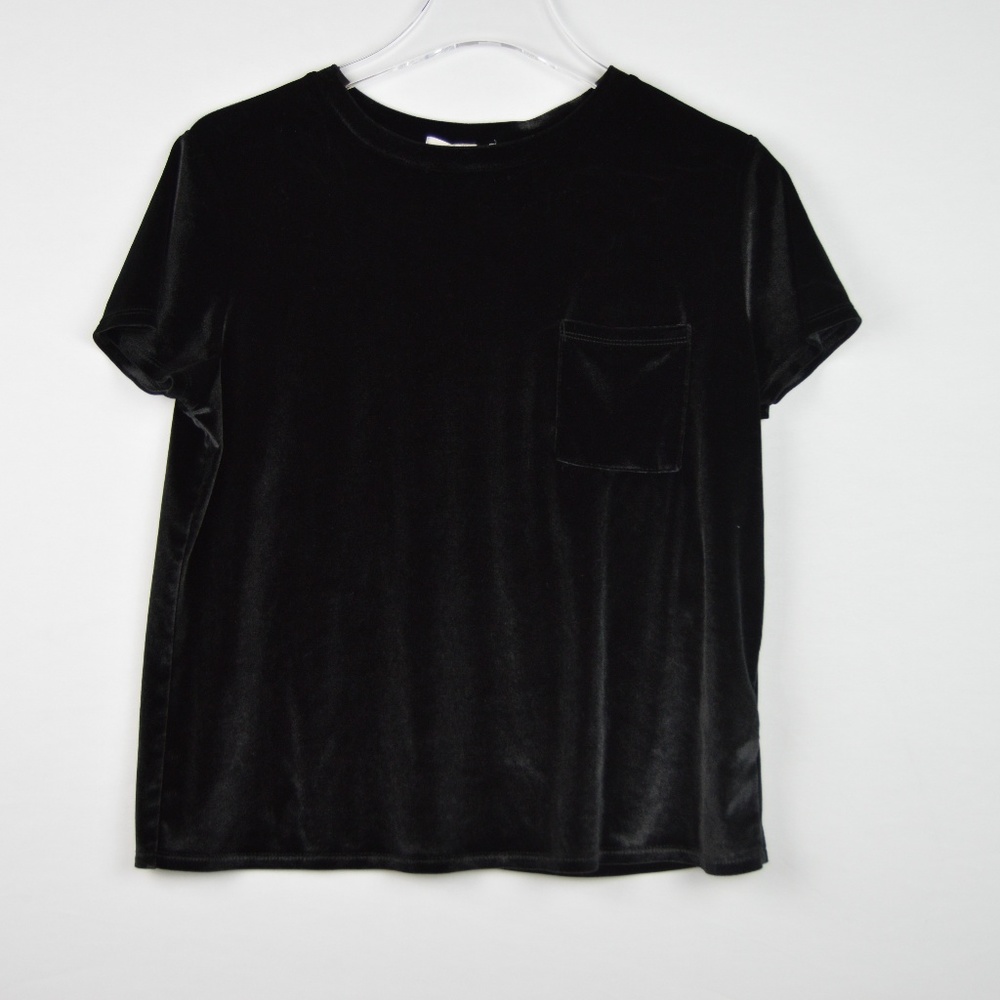 Forever 21 L Black Velvet T-Shirt Top Holiday